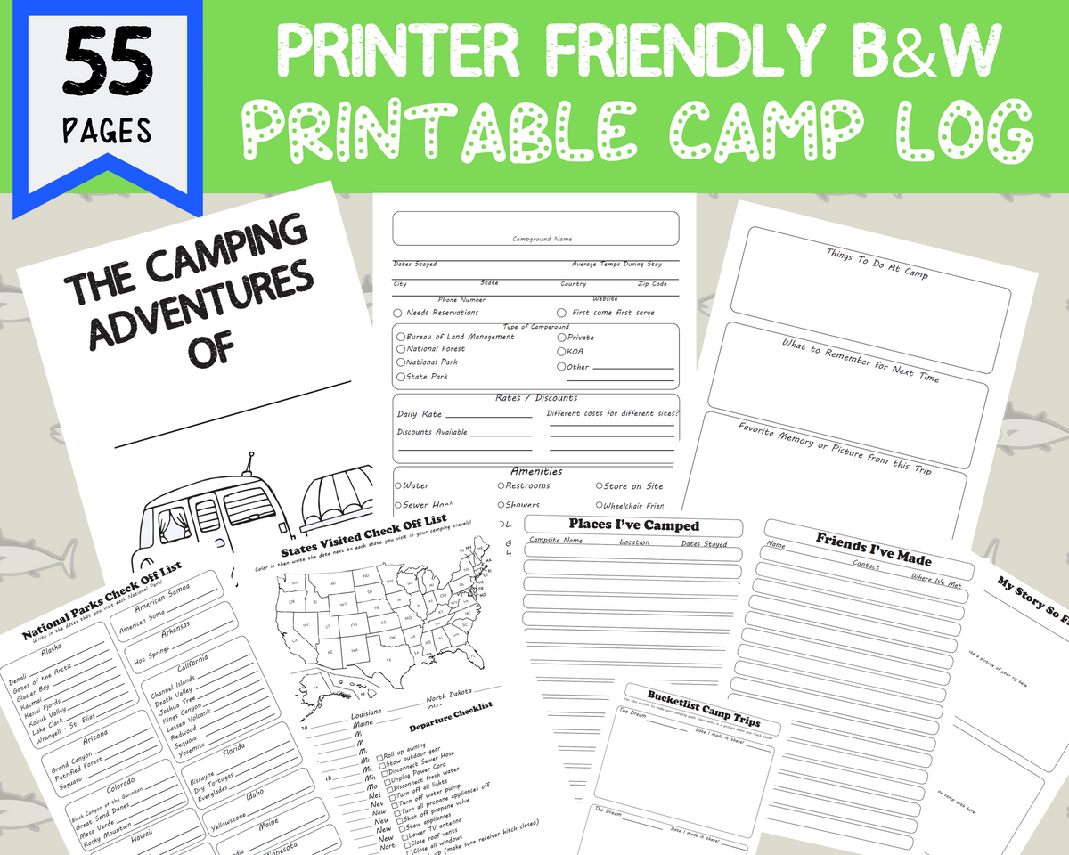 55-page-printer-friendly-black-and-white-camp-journal-log-the-crazy-outdoor-mama for Free Printable Camping Journal Template 55 Page Printer Friendly Black and White Camp Journal Log – The Crazy Outdoor Mama for Free Printable Camping Journal Template
