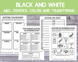 Nature Scavenger Hunts (ABC, Senses, Color and Traditional) [Printable PDFs in Black and White]