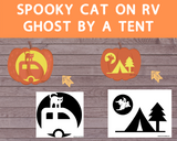 7 Halloween Themed Camping Pumpkin Carving Templates [Printable PDF] (spooky tent, spooky rv, campfire and smore carving template + more)