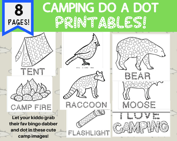 8 Page Camp / Woodland Animal Themed Do A Dot Set