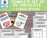 Complete Printable Set of 9 RV Checklists with 3 cover options [camper kitchen checklist, pets camp checklist, camping food plan]