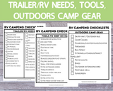 Complete Printable Set of 9 RV Checklists with 3 cover options [camper kitchen checklist, pets camp checklist, camping food plan]