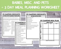 Complete Printable Set of 9 RV Checklists with 3 cover options [camper kitchen checklist, pets camp checklist, camping food plan]